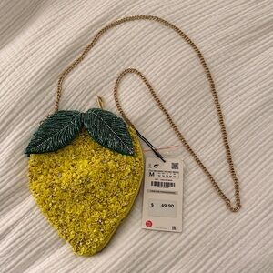 Zara Yellow Beaded Lemon-Shaped Crossbody Bag - NWT